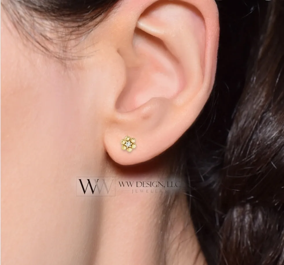 0.04 CTW Natural Diamond Daisy Earrings - 14K Gold (Y, R or W), Platinum, or Sterling Silver