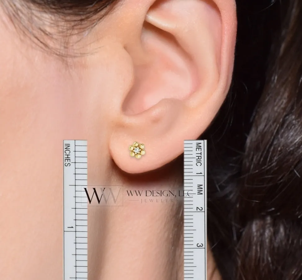 0.04 CTW Natural Diamond Daisy Earrings - 14K Gold (Y, R or W), Platinum, or Sterling Silver