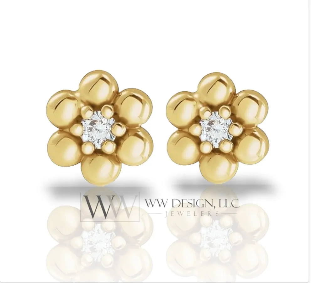 0.04 CTW Natural Diamond Daisy Earrings - 14K Gold (Y, R or W), Platinum, or Sterling Silver
