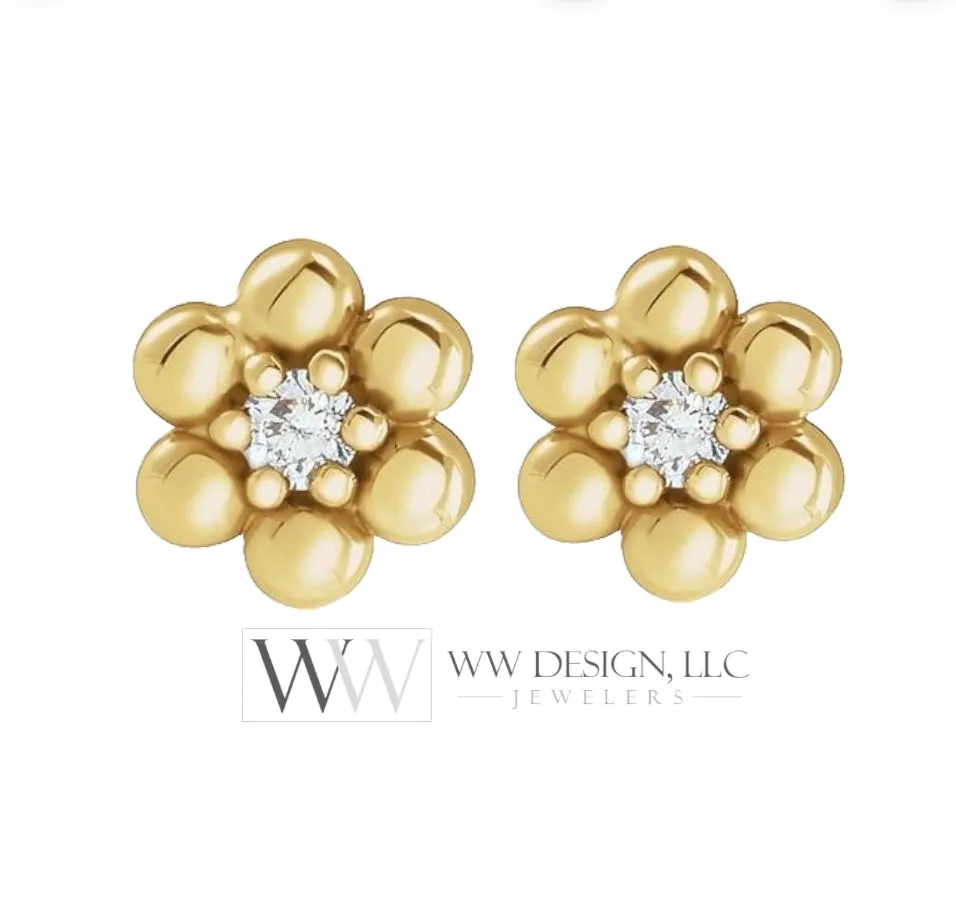 0.04 CTW Natural Diamond Daisy Earrings - 14K Gold (Y, R or W), Platinum, or Sterling Silver