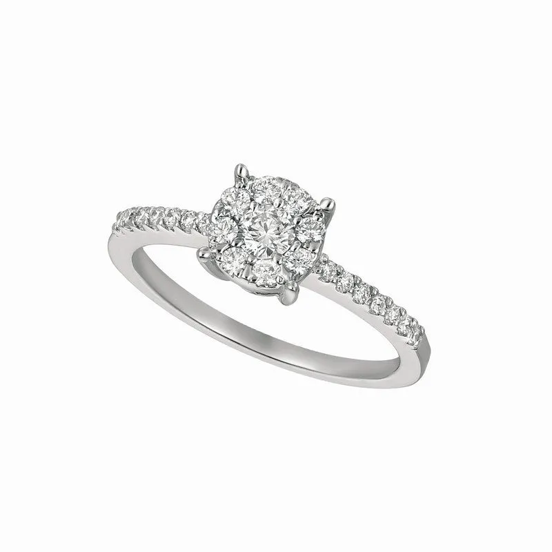0.50 CARAT NATURAL DIAMOND CLUSTER ENGAGEMENT RING G SI 14K GOLD