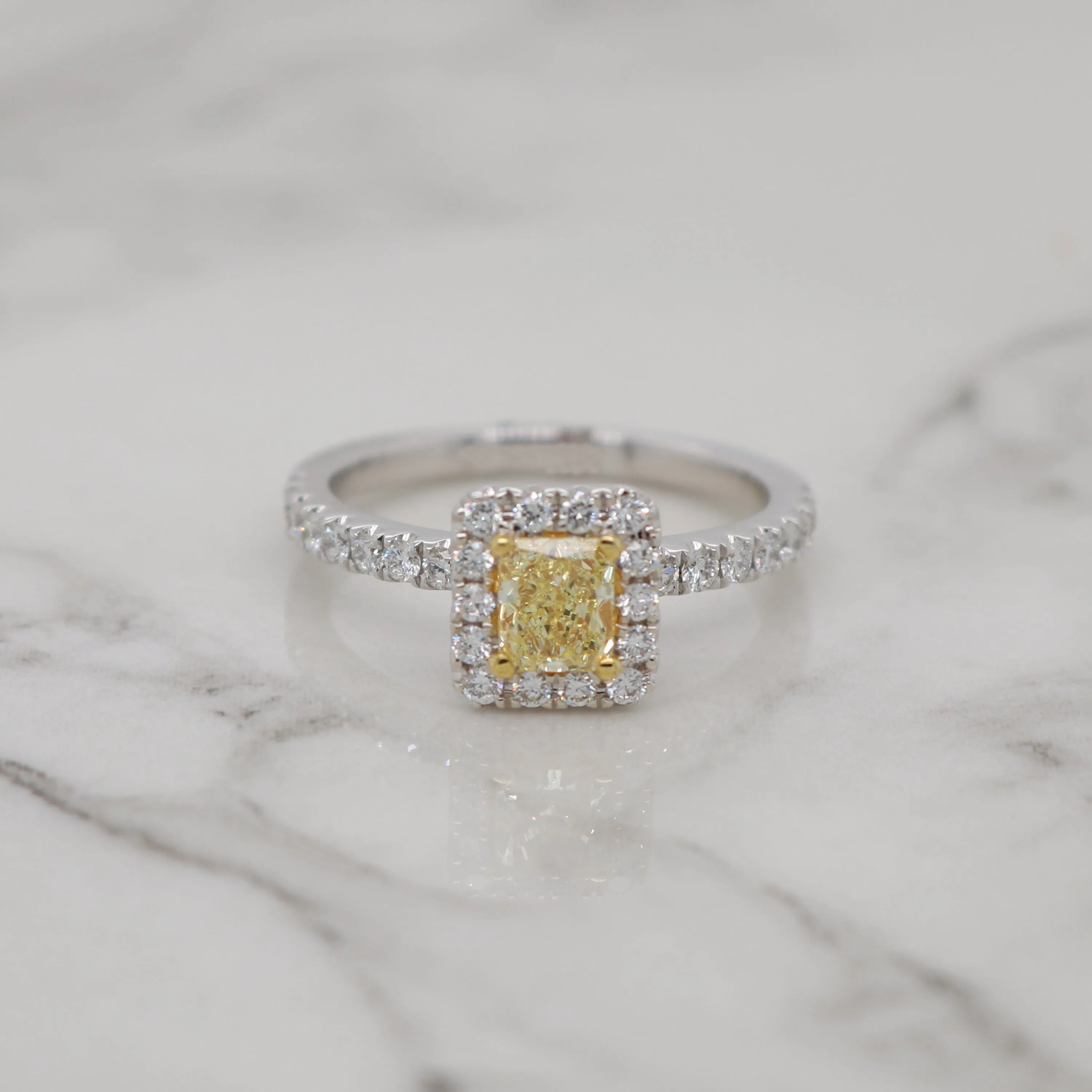 0.50ct Fancy Yellow Radiant Halo Engagement Ring