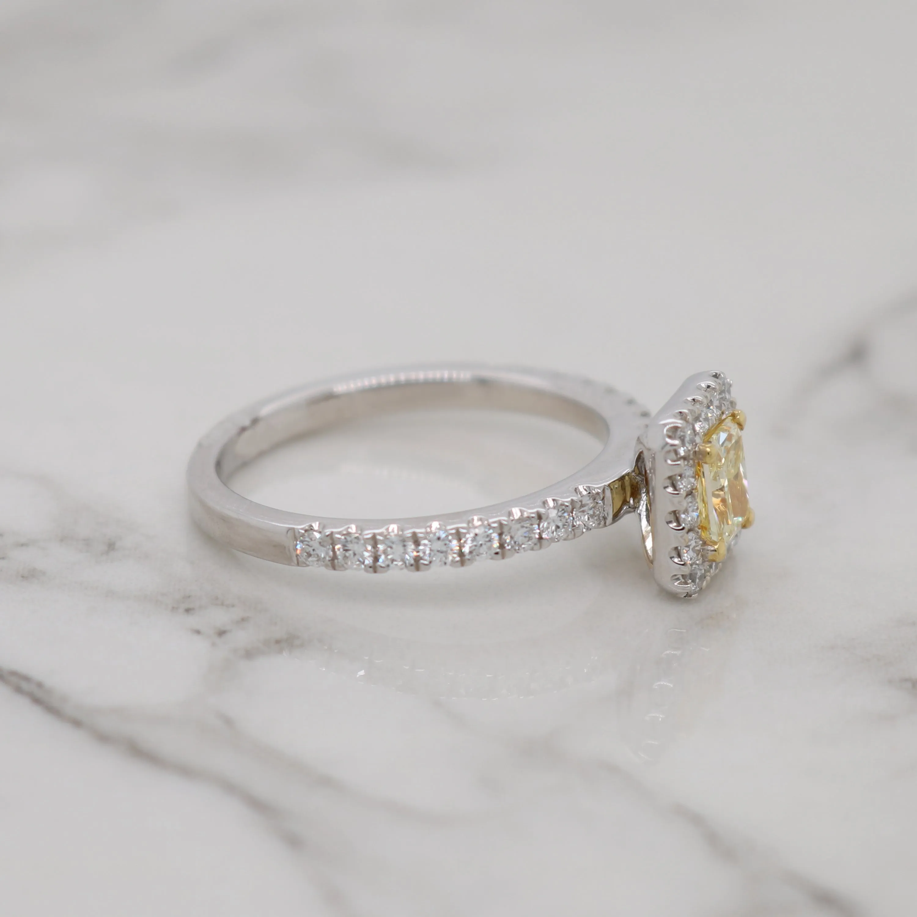 0.50ct Fancy Yellow Radiant Halo Engagement Ring
