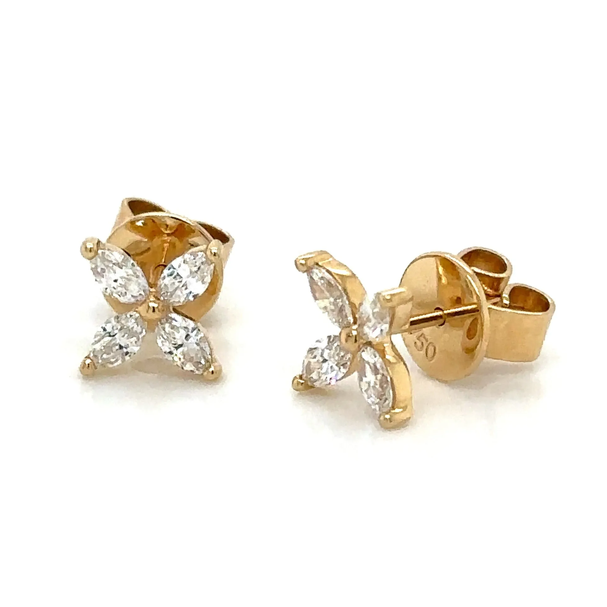 0.54ct tw Ladies Diamond Flower Shape Marquise Stud Earrings