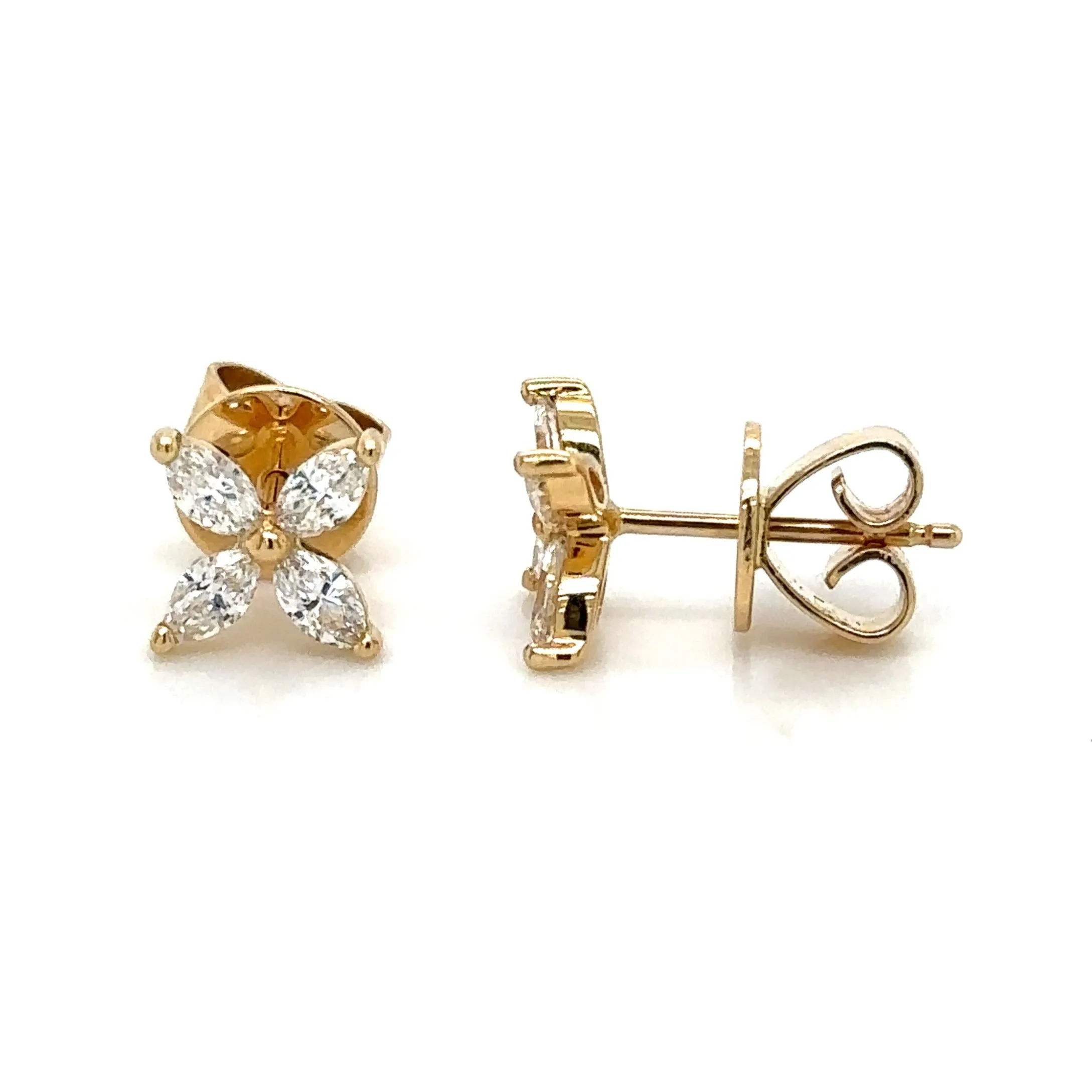 0.54ct tw Ladies Diamond Flower Shape Marquise Stud Earrings