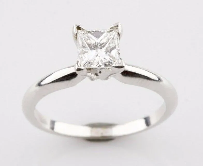 0.71 carat Princess Cut Diamond Solitaire 14k White Gold Engagement Ring Sz 5