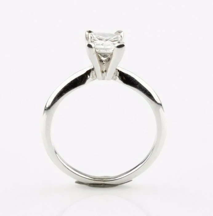 0.71 carat Princess Cut Diamond Solitaire 14k White Gold Engagement Ring Sz 5