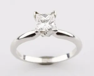 0.71 carat Princess Cut Diamond Solitaire 14k White Gold Engagement Ring Sz 5