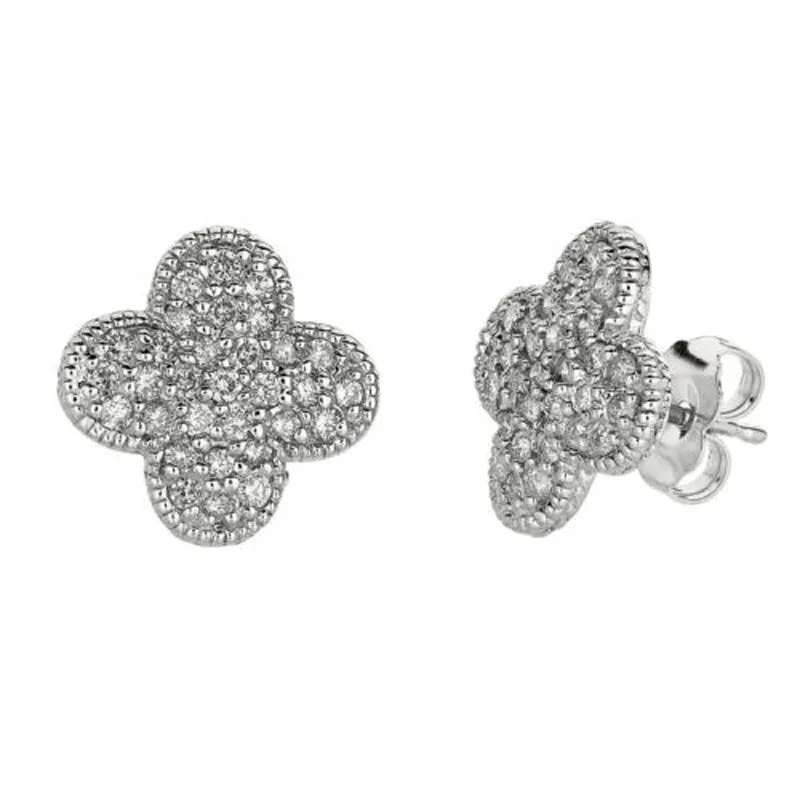 0.74 Carat Natural Diamond Earrings G SI 14K White Gold