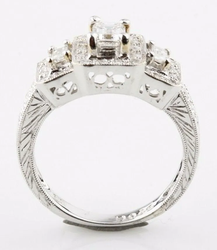 0.95 carat 3-Stone Emerald Cut Diamond 18k White Gold Engagement Ring 6.75