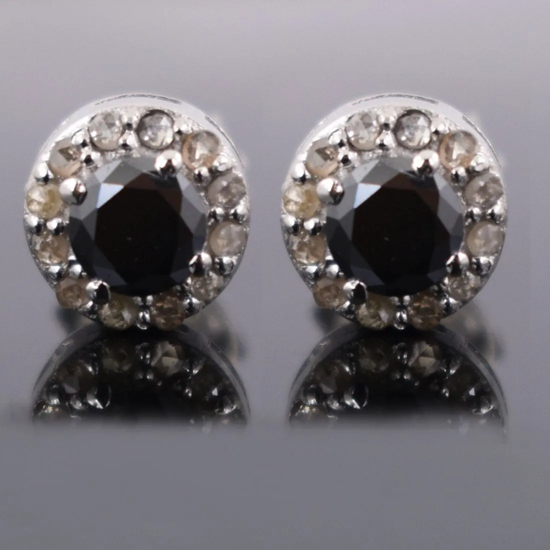 1 Ct AAA Certified Black Diamond Solitaire Studs with Diamond Accents, Amazing Collection with Great Shine