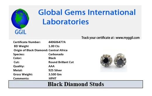 1 Ct AAA Certified Black Diamond Solitaire Studs with Diamond Accents, Amazing Collection with Great Shine