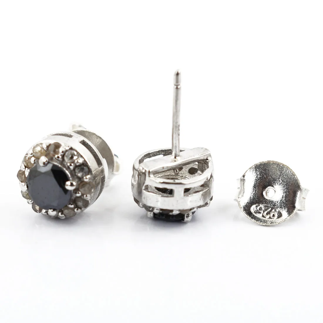 1 Ct AAA Certified Black Diamond Solitaire Studs with Diamond Accents, Amazing Collection with Great Shine