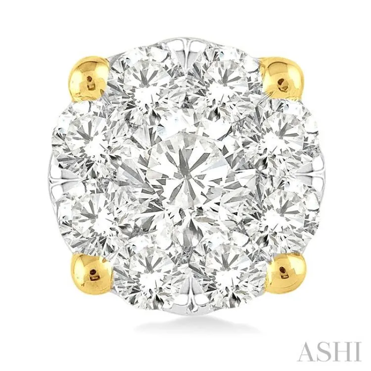 1 ctw Lovebright Round Cut Diamond Stud Earrings in 14K Yellow and White Gold