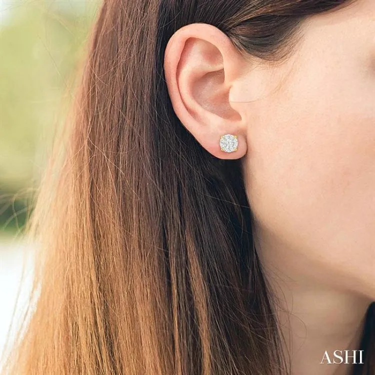 1 ctw Lovebright Round Cut Diamond Stud Earrings in 14K Yellow and White Gold