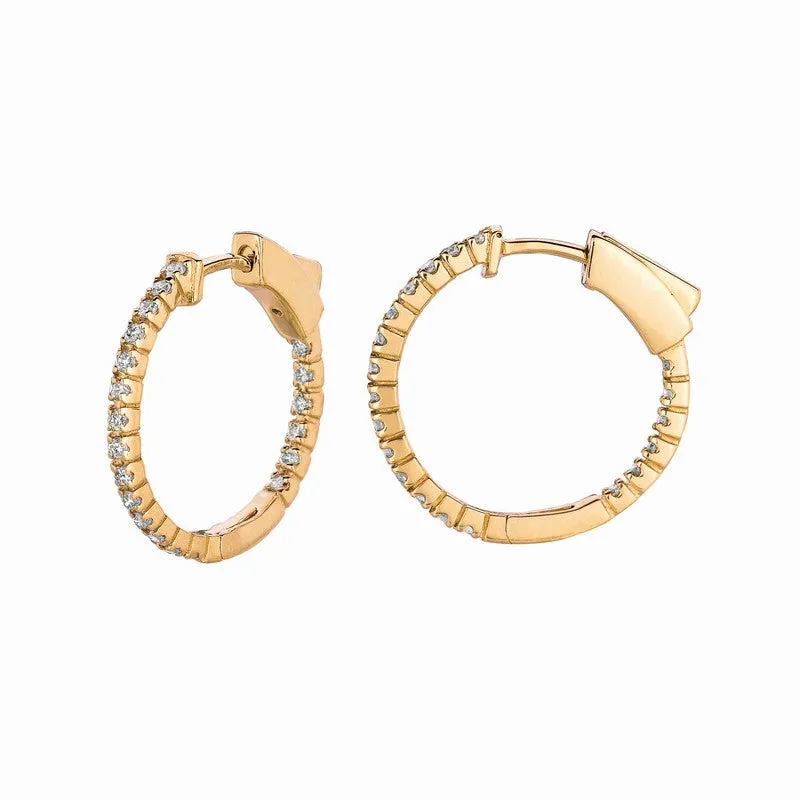 1 POINTER HOOP EARRINGS/PATENTED SNAP LOCK 14K GOLD (0.5 CTW)