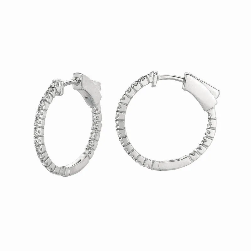 1 POINTER HOOP EARRINGS/PATENTED SNAP LOCK 14K GOLD (0.5 CTW)