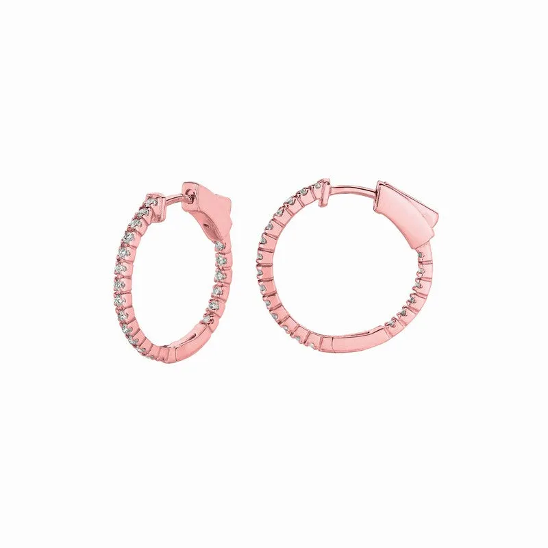 1 POINTER HOOP EARRINGS/PATENTED SNAP LOCK 14K GOLD (0.5 CTW)