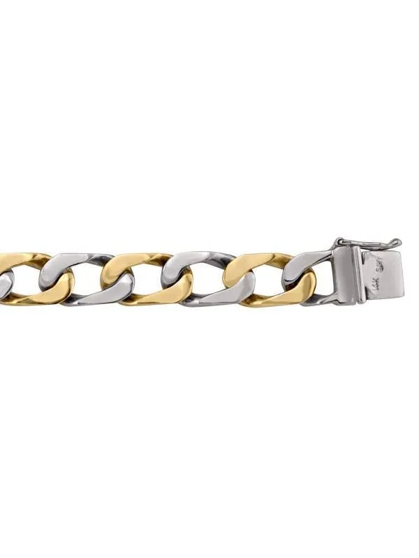 10, 14 Karat Two Tone Yellow and White Gold Open Link Rounded Curb 9.6 mm Bracelet