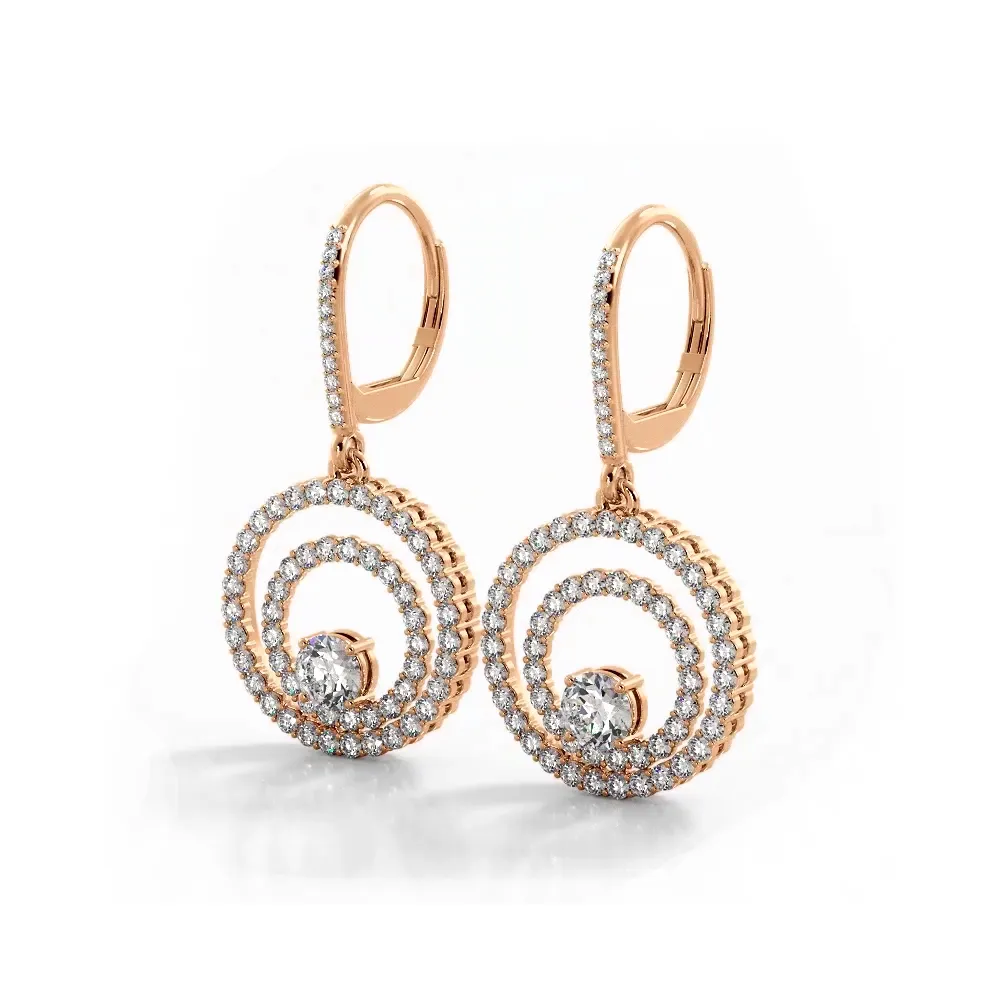 1.0 ctw. Double Circle Diamond Dangling Earrings