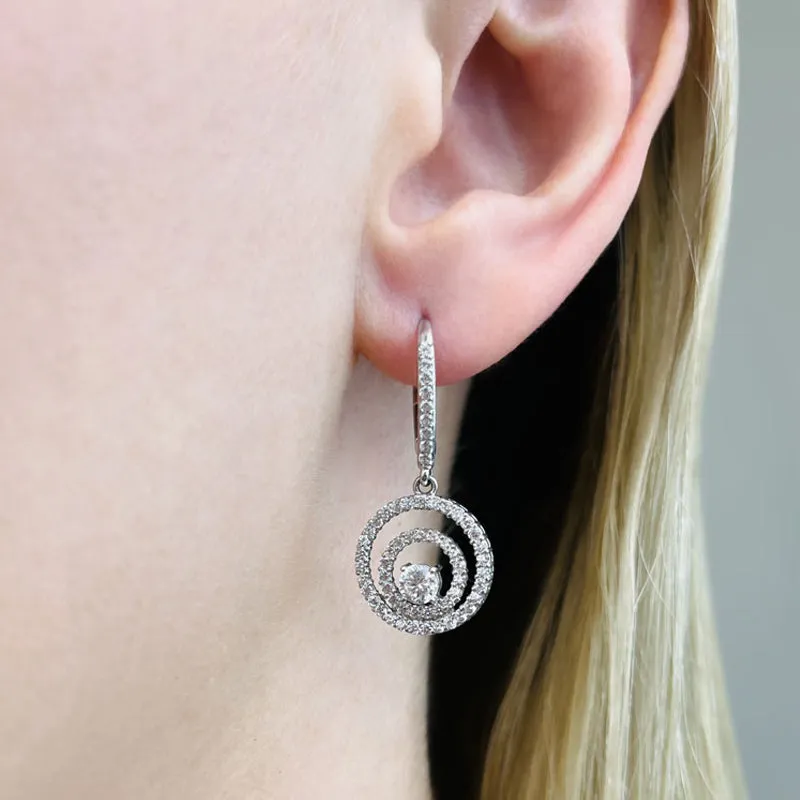 1.0 ctw. Double Circle Diamond Dangling Earrings