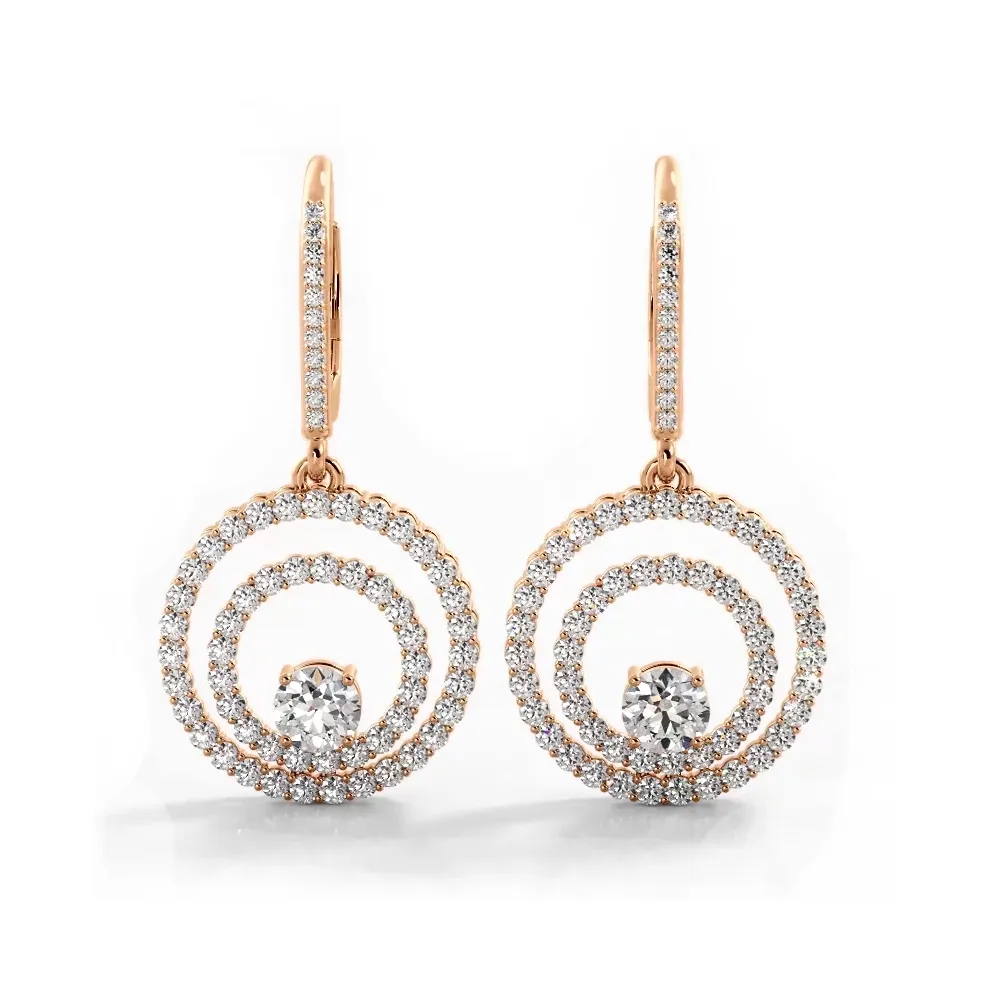 1.0 ctw. Double Circle Diamond Dangling Earrings