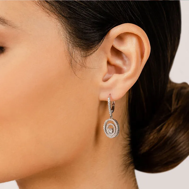 1.0 ctw. Double Circle Diamond Dangling Earrings