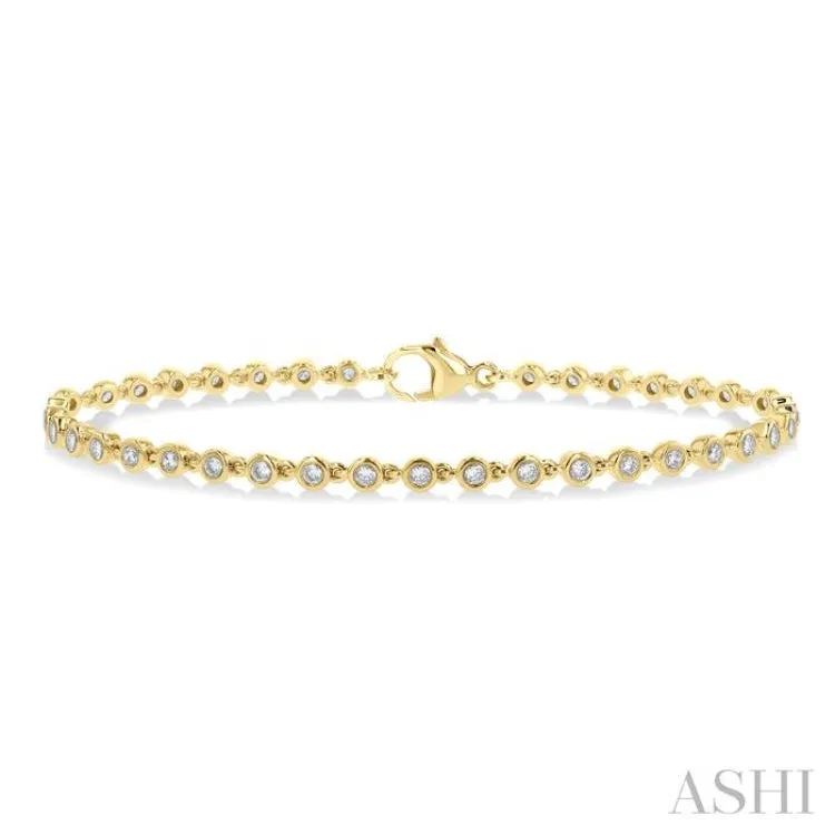 1.00 ctw Bezel Set Round Cut Diamond Tennis Bracelet in 14K Yellow Gold