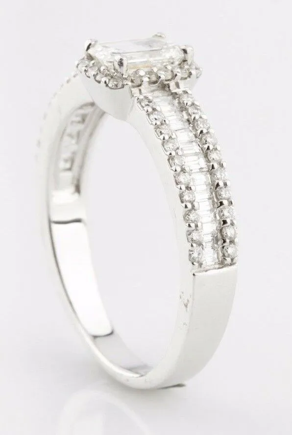 1.05 Carat Emerald Cut Diamond 14k White Gold Engagement Ring Size 7