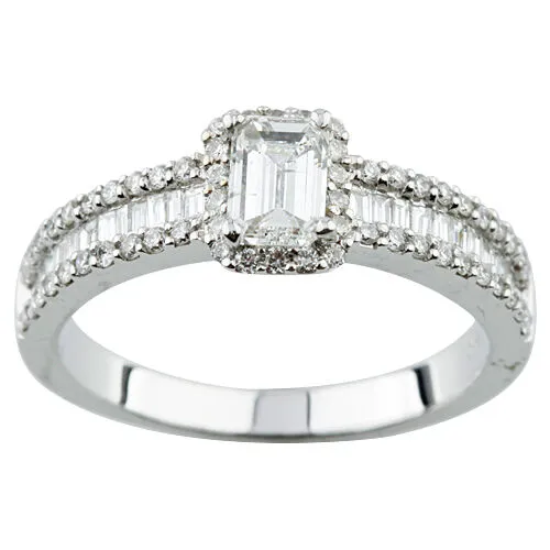 1.05 Carat Emerald Cut Diamond 14k White Gold Engagement Ring Size 7
