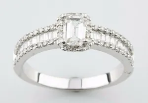 1.05 Carat Emerald Cut Diamond 14k White Gold Engagement Ring Size 7