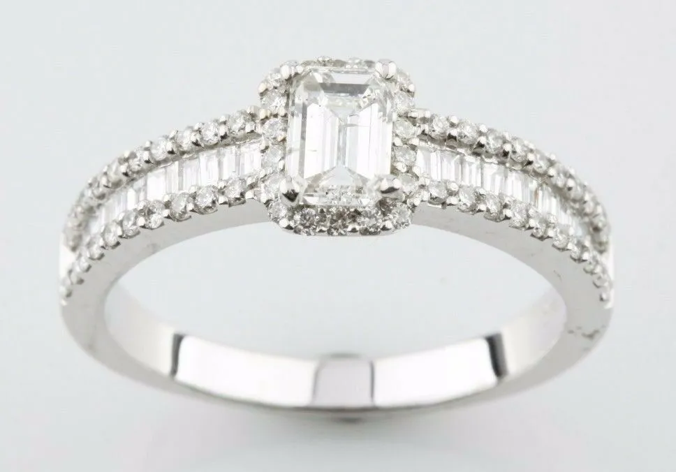 1.05 Carat Emerald Cut Diamond 14k White Gold Engagement Ring Size 7