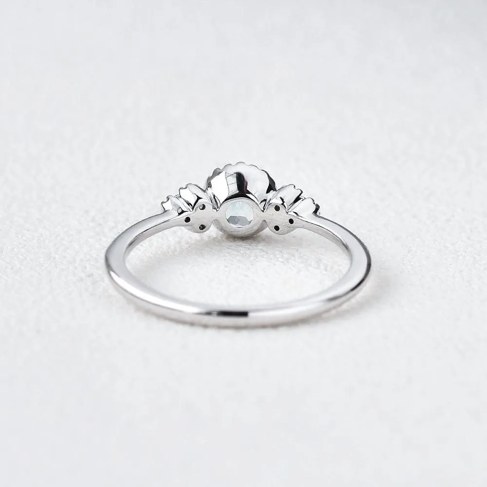 1.0ct Aquamarine Floral Milgrain Vintage Solitaire Ring