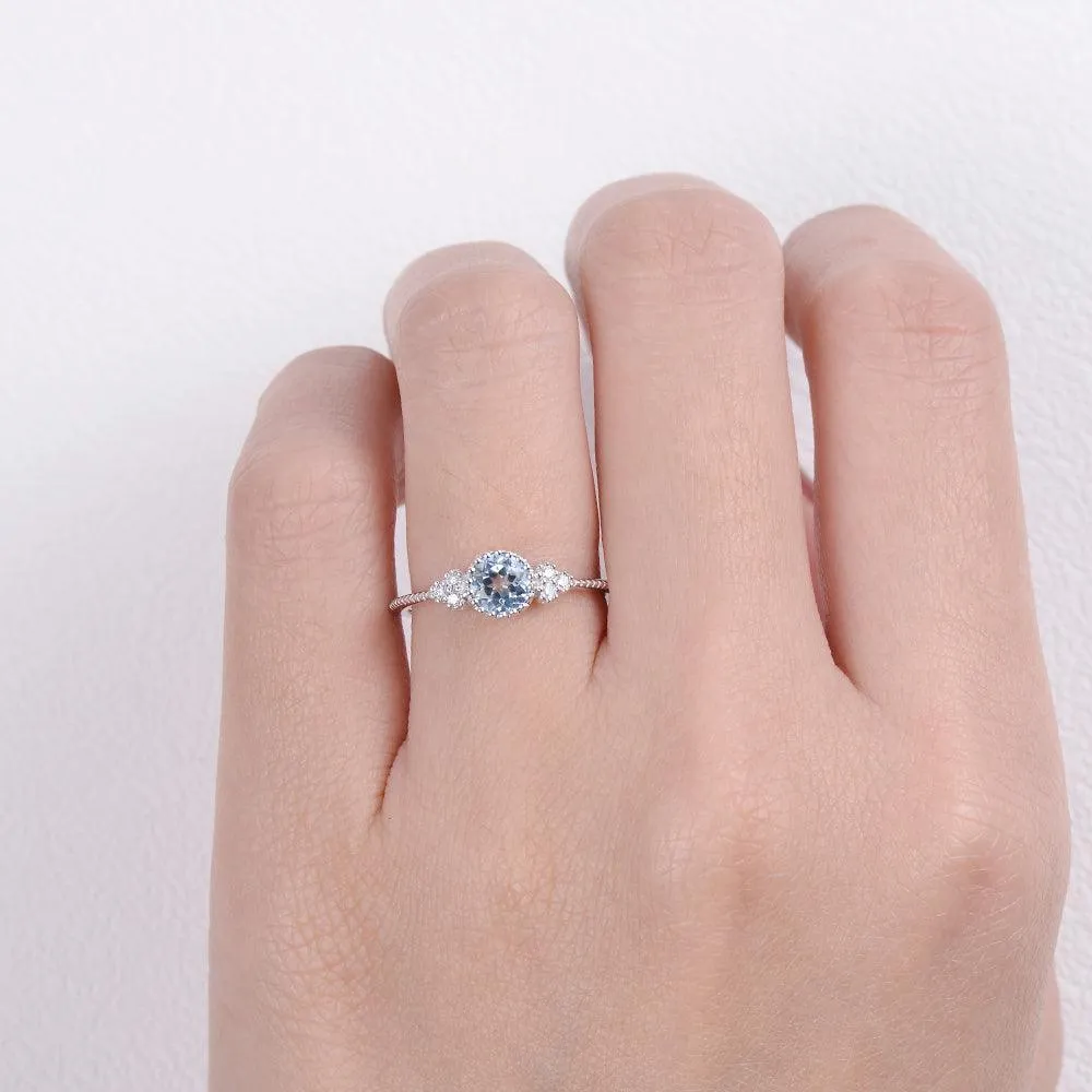 1.0ct Aquamarine Floral Milgrain Vintage Solitaire Ring