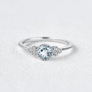 1.0ct Aquamarine Floral Milgrain Vintage Solitaire Ring