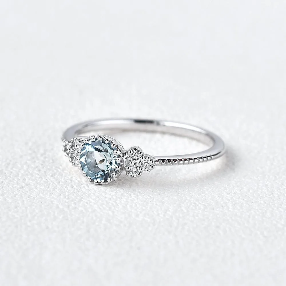 1.0ct Aquamarine Floral Milgrain Vintage Solitaire Ring