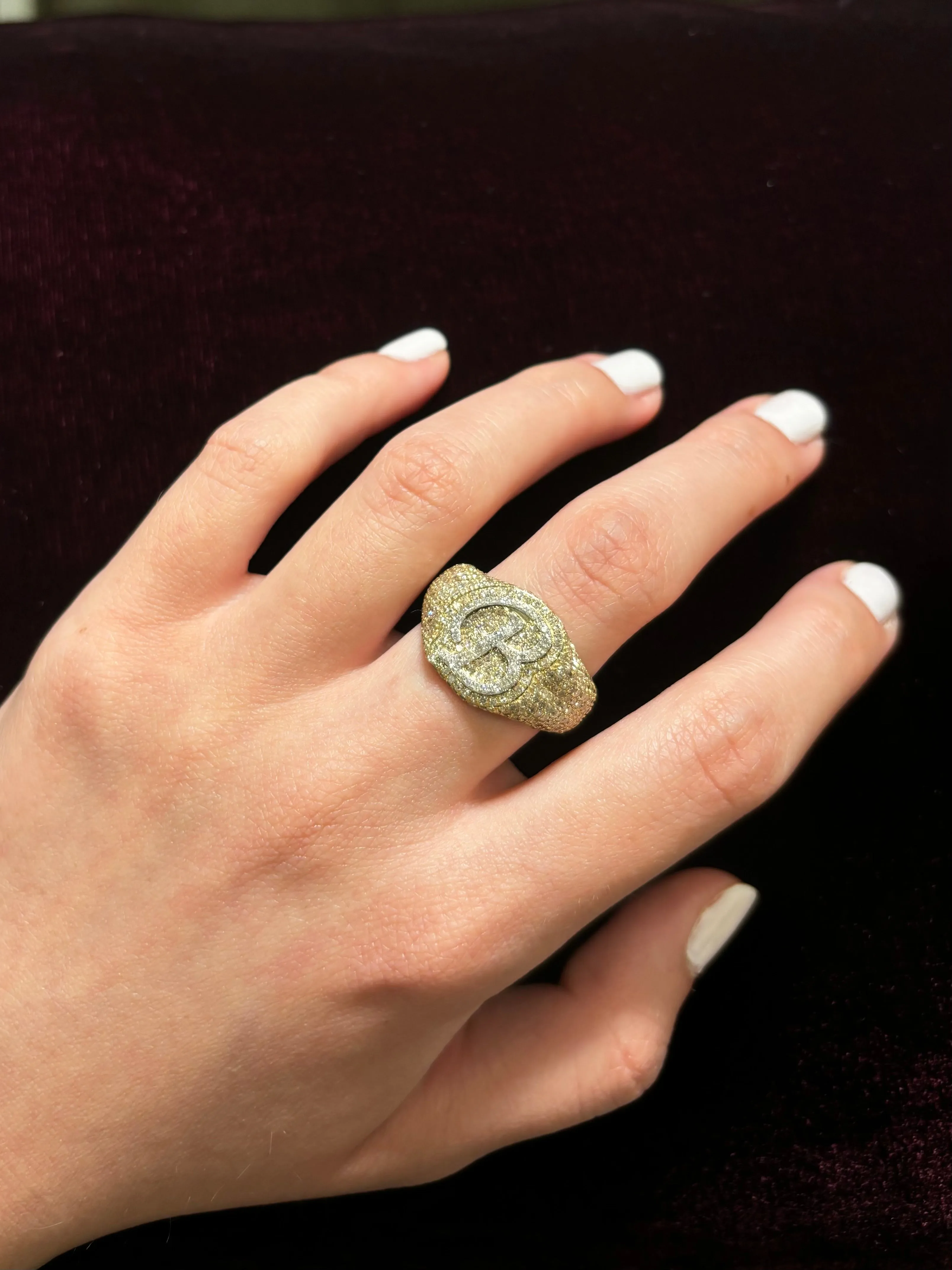 10K Bubble Script Initial Diamond Ring
