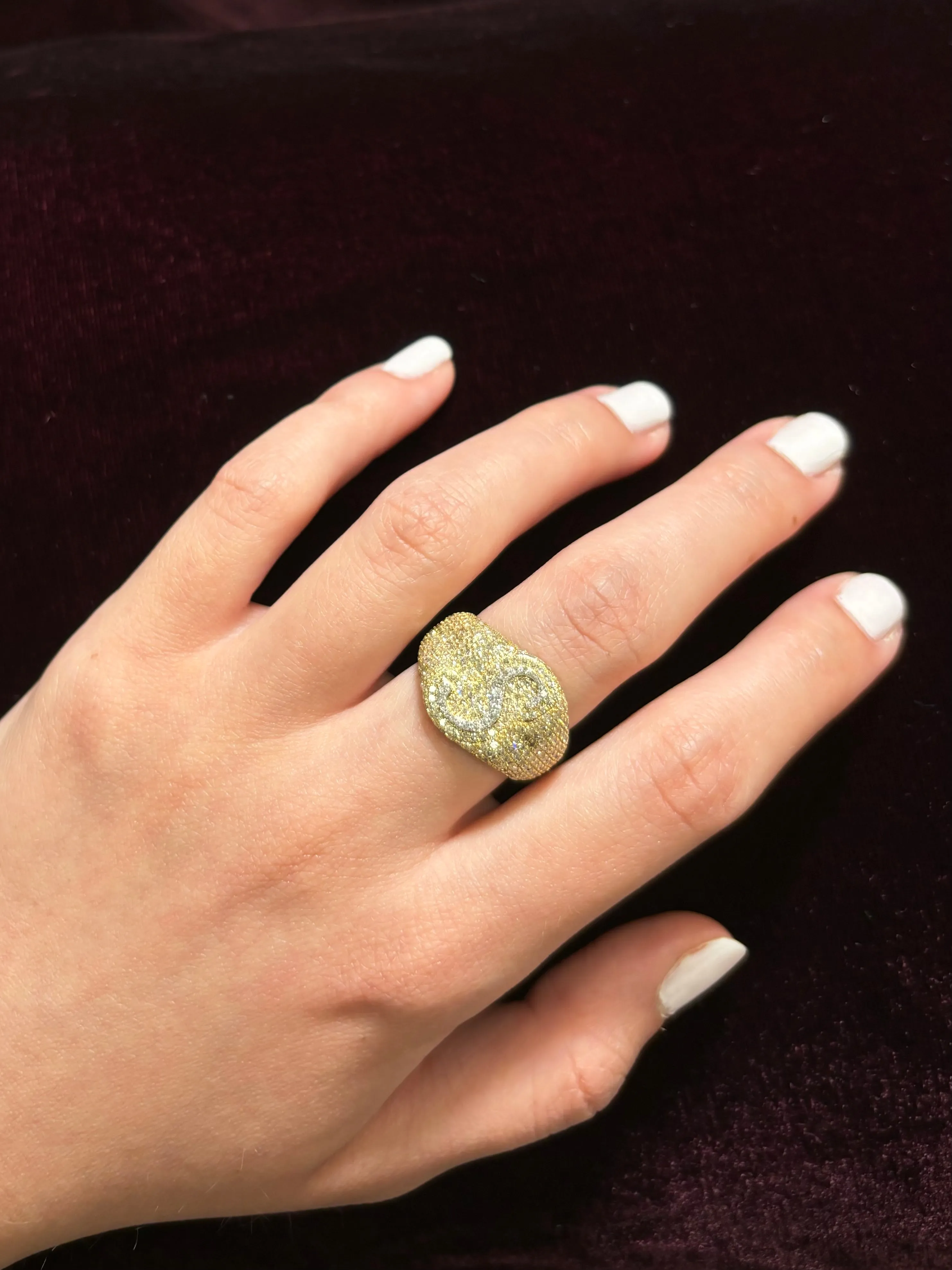 10K Bubble Script Initial Diamond Ring