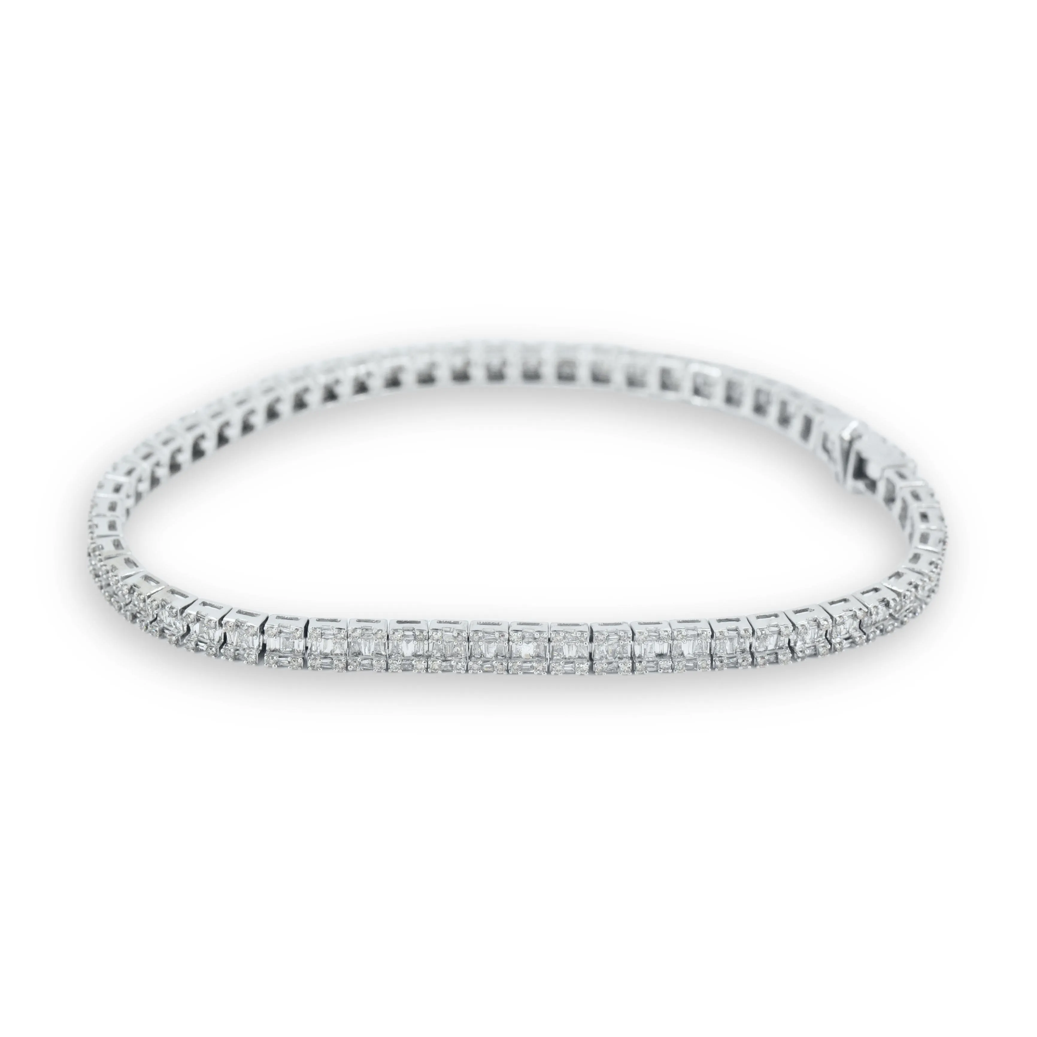 10k Gold and 4.13cttw Diamonds Square Block Baguette and Round Tennis Bracelet.