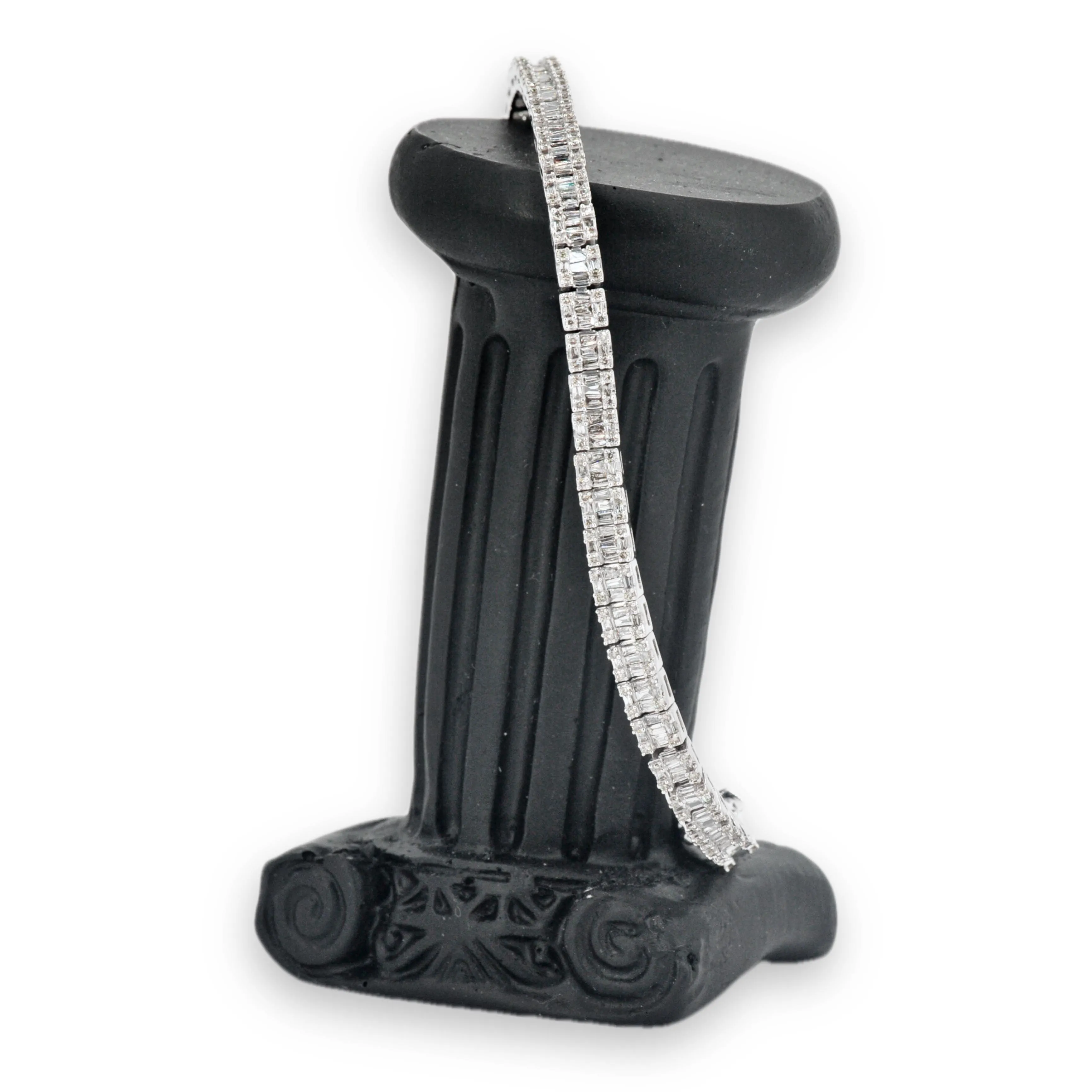 10k Gold and 4.13cttw Diamonds Square Block Baguette and Round Tennis Bracelet.