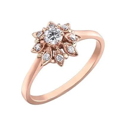10K Rose Gold (0.26ct) Canadian Diamond Floral Halo Ring