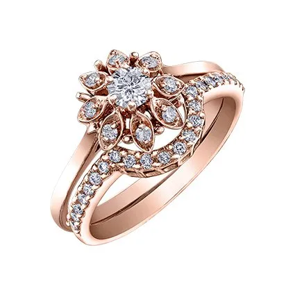 10K Rose Gold (0.26ct) Canadian Diamond Floral Halo Ring