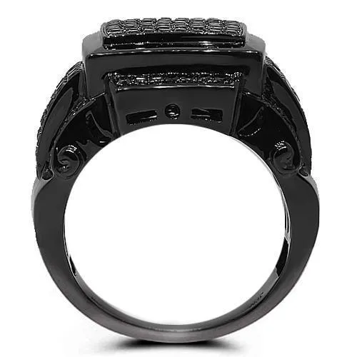 10K Solid Gold PVD-Plated Men's Black Diamond Ring 3 Cwt.