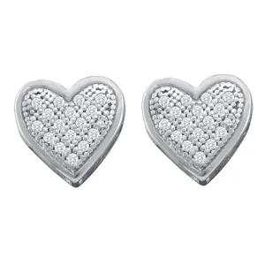 10K White Gold Round Diamond Heart Screwback Earrings 1/10 Cttw