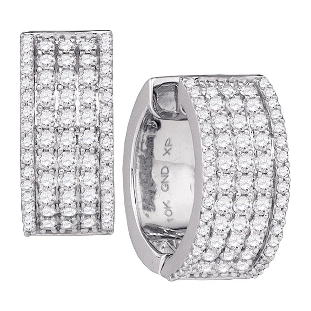 10K White Gold Round Diamond Huggie Earrings 1-3/4 Cttw