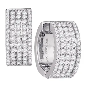 10K White Gold Round Diamond Huggie Earrings 1-3/4 Cttw