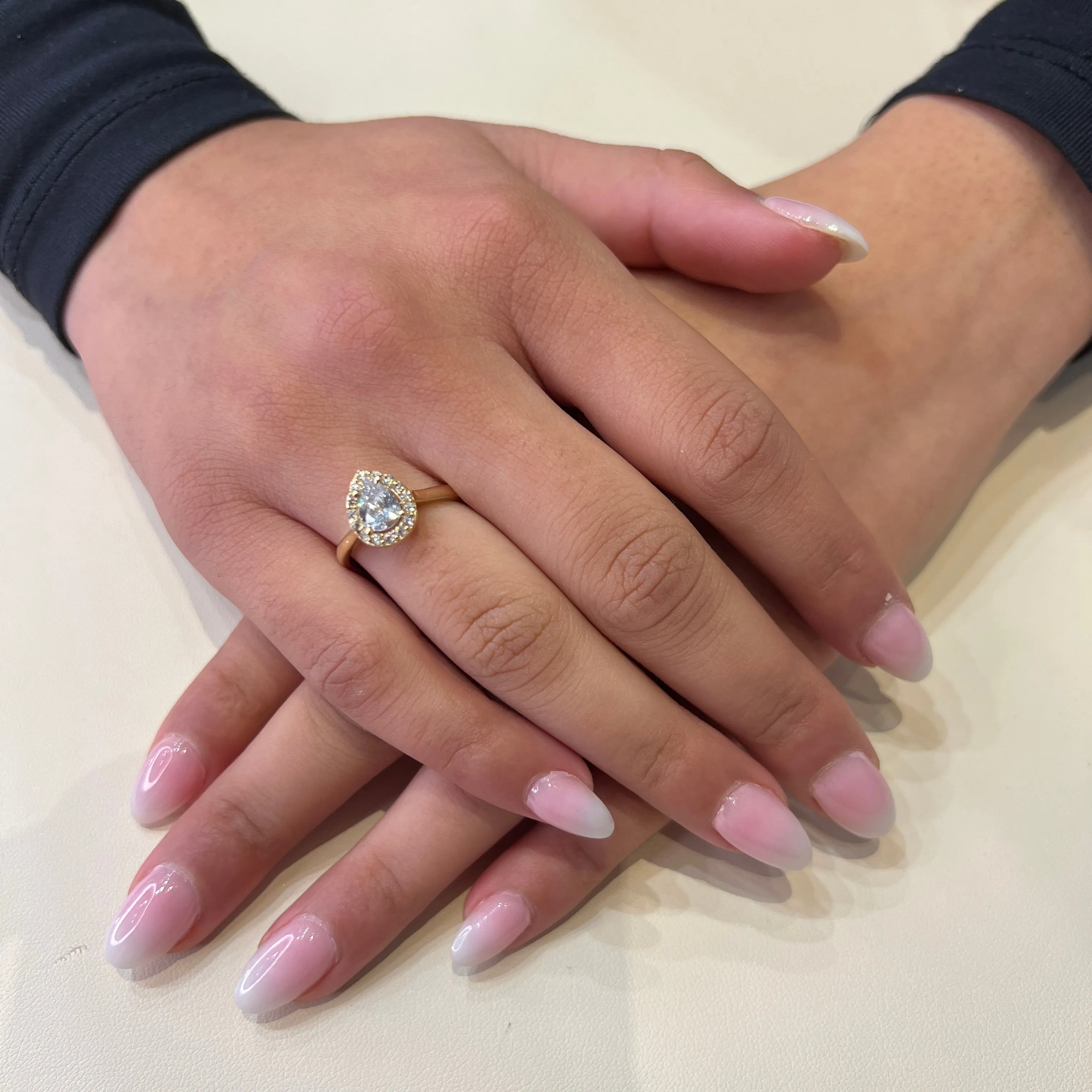 10K (White, Yellow or Rose) Gold Pear Shaped Halo Cubic Zirconia Engagement Ring