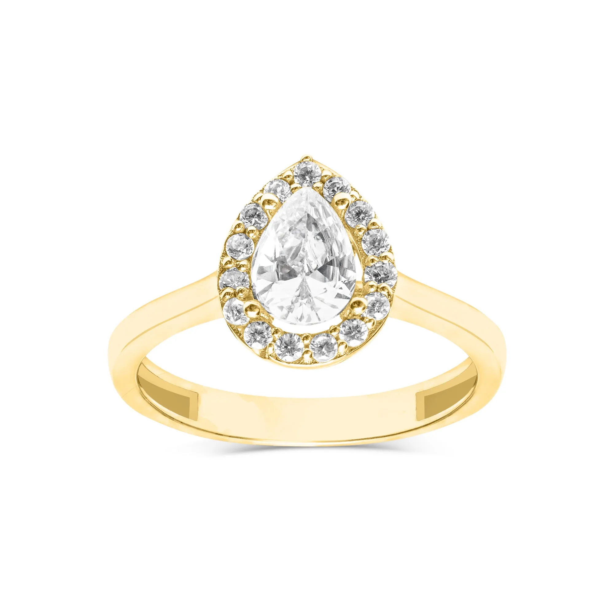 10K (White, Yellow or Rose) Gold Pear Shaped Halo Cubic Zirconia Engagement Ring
