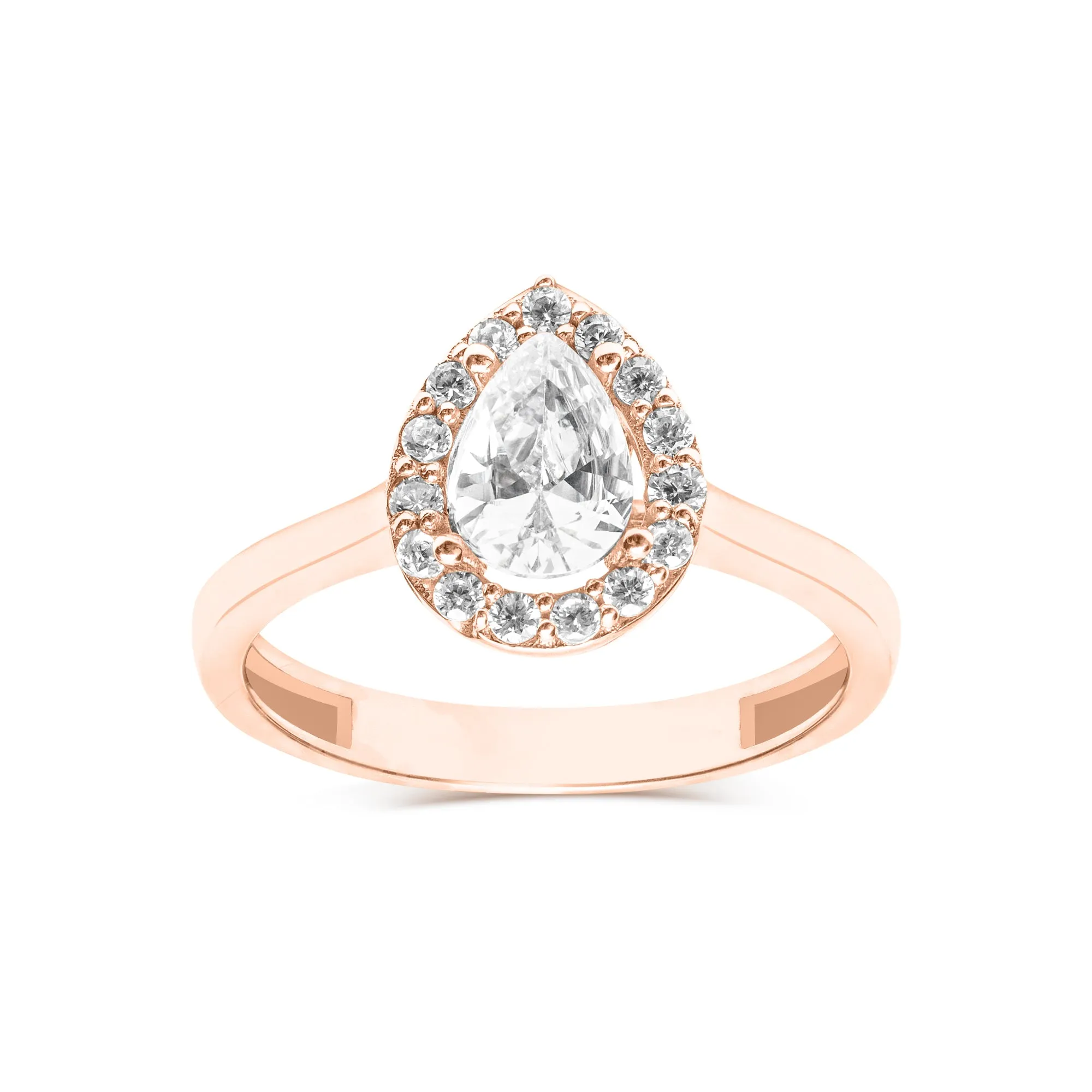 10K (White, Yellow or Rose) Gold Pear Shaped Halo Cubic Zirconia Engagement Ring
