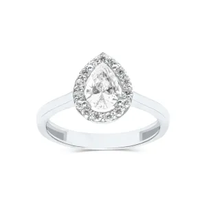 10K (White, Yellow or Rose) Gold Pear Shaped Halo Cubic Zirconia Engagement Ring